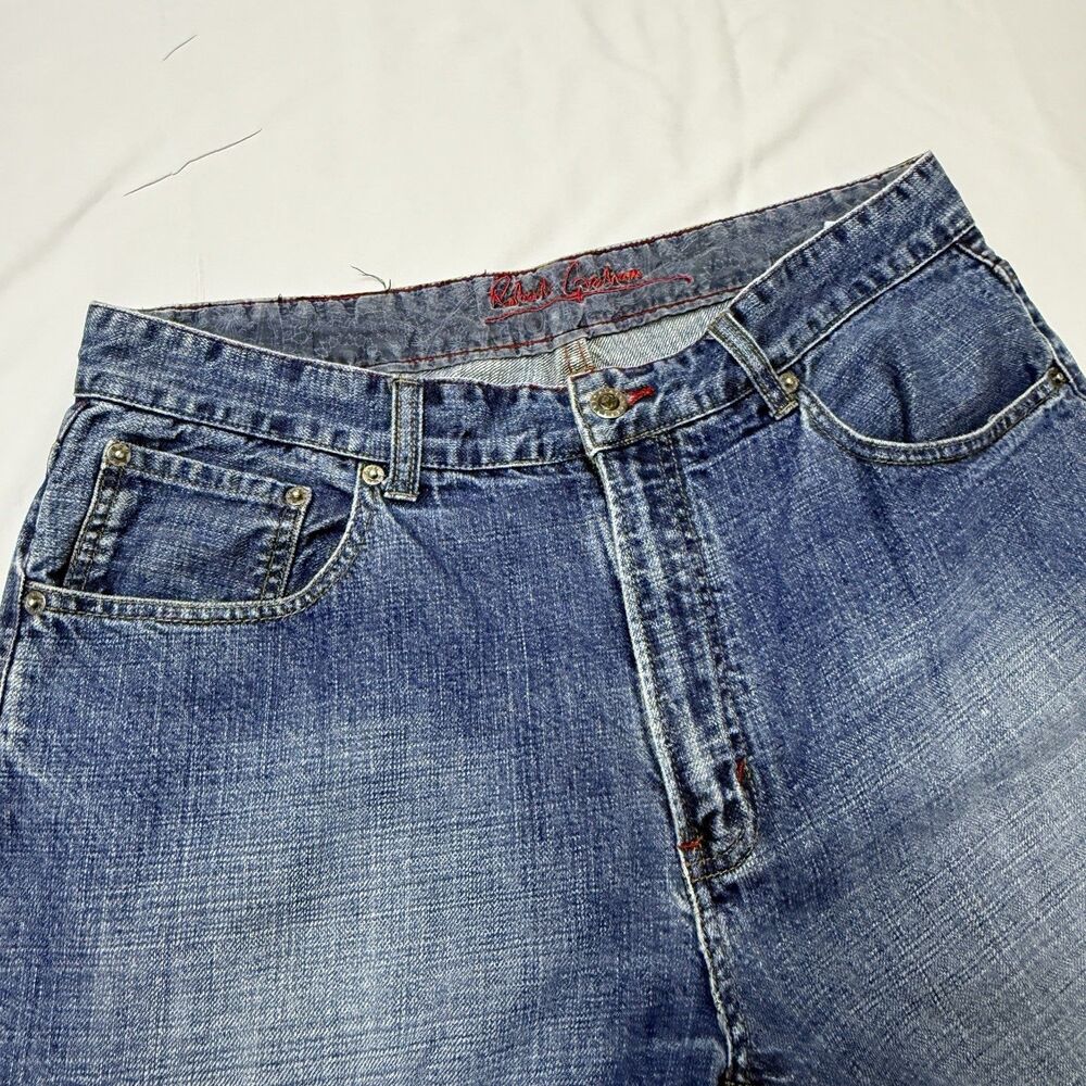 Robert Graham Mens Jeans 34X30 Straight Leg Dark Wash Blue